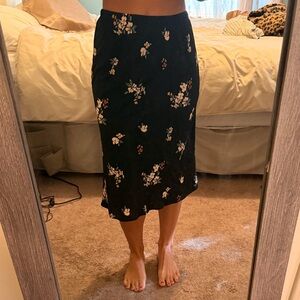 Sky and Sparrow Black Floral Midi Skirt